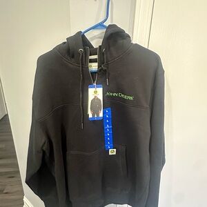 John Deere Black Zip-Up Hooded Sweatshirt with Green Logo